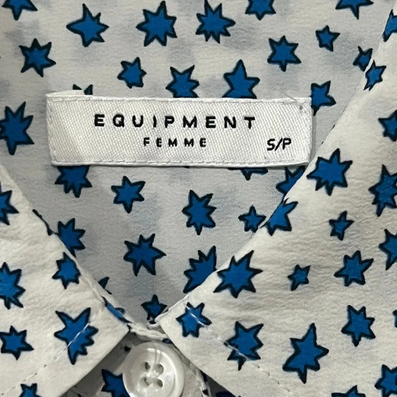 FINAL PRICE Equipment Femme Womens Star Print Long Sleeve Button Up Blouse Top - Picture 2 of 7